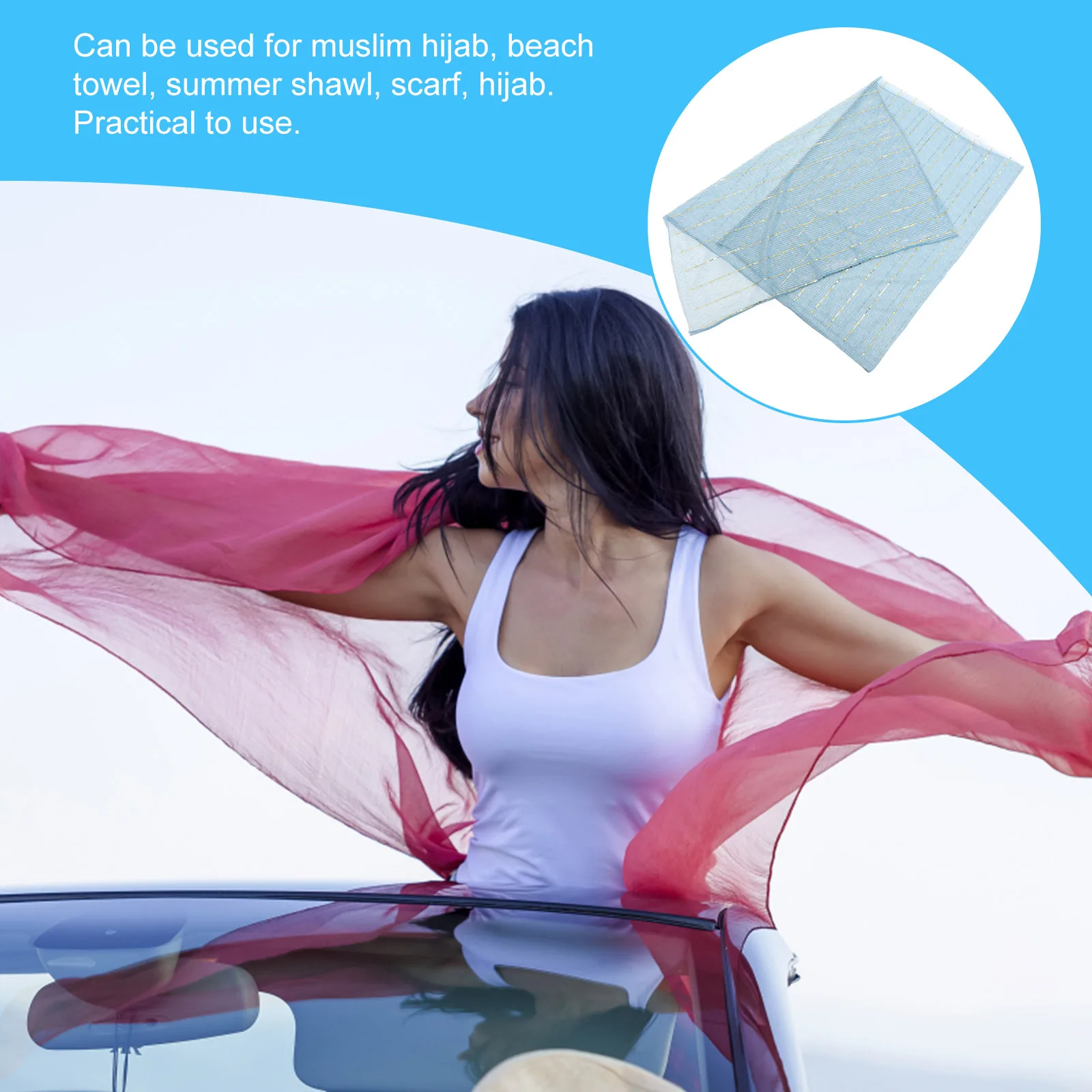 

Sequin Striped Scarf Lightweight Foldable Polyester Shawl Women Long Hijab Scarves Evening Wraps Formal Collar Beach Travel