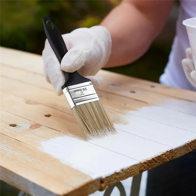 AB11-10 Pieces 2 Inch Paint Brush,Flat Paint Brushes Professional Paint Tools With Treated Plastic Handle For DIY Paint
