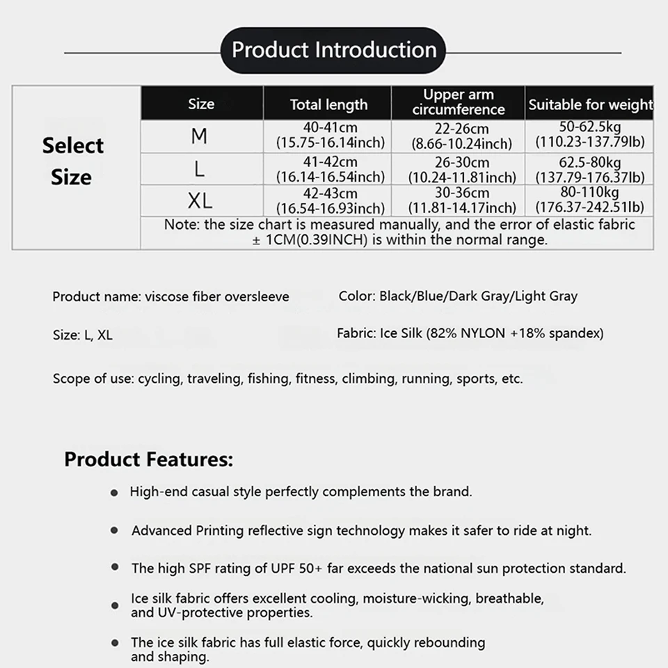 GTUBIKE Ice Silk Sleeve UV Protection Cycling Sleeve Cooling Breathable Arm Sleeves Men Women Outdoor Anti-Slip Cycling Sleeves