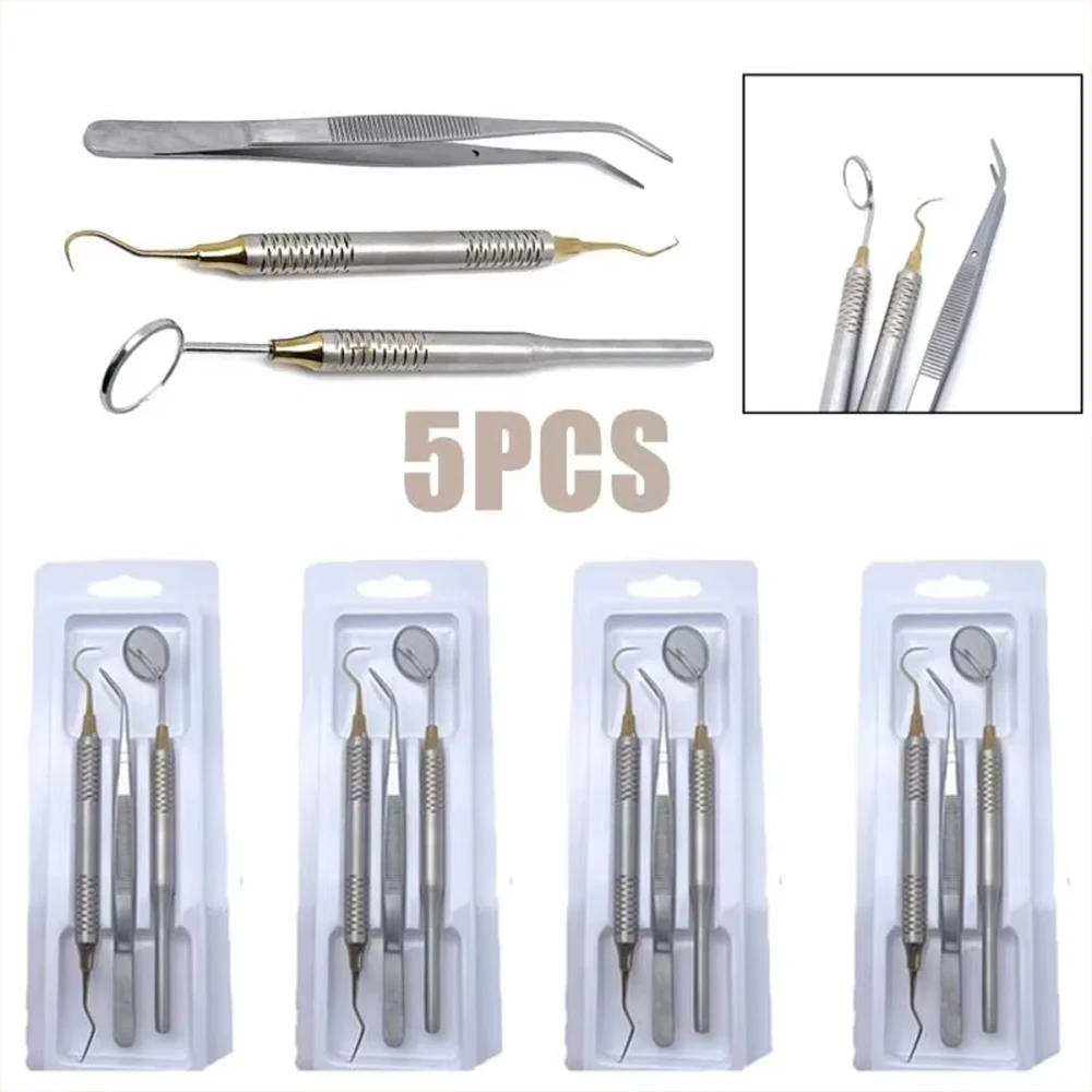 

Dental Kit Stainless Steel Mirror Tweezers Probe Teeth Cleaning Tools for Dentist Oral Care Whitening Set