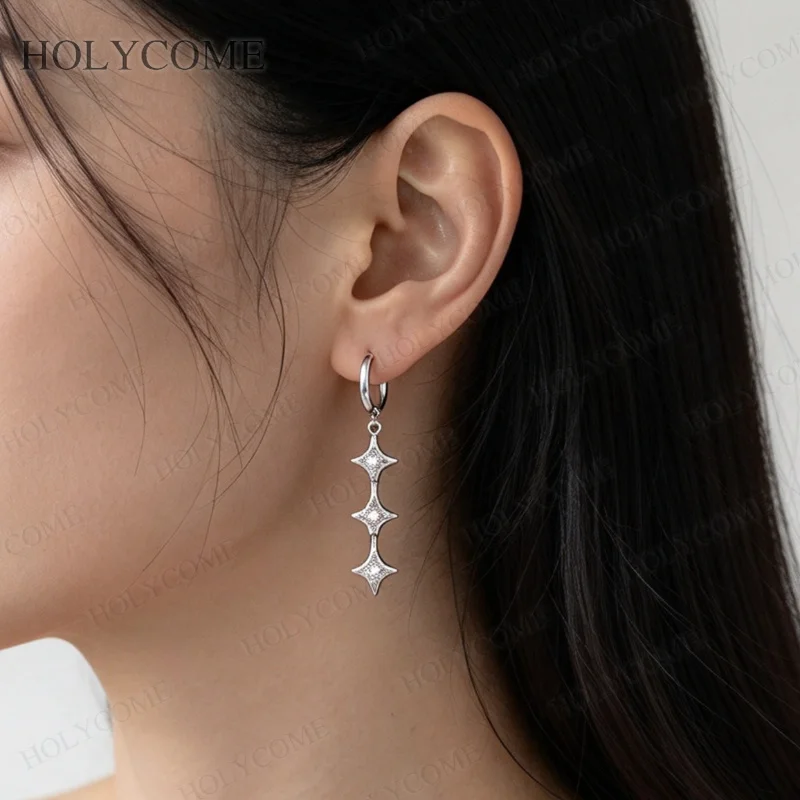 925 Sterling Silber Sternförmige Moissanit-Ohrhänger, dreifach vertikale Ohrhänger, feiner Schmuck für den täglichen Gebrauch für Damen – Detail 10