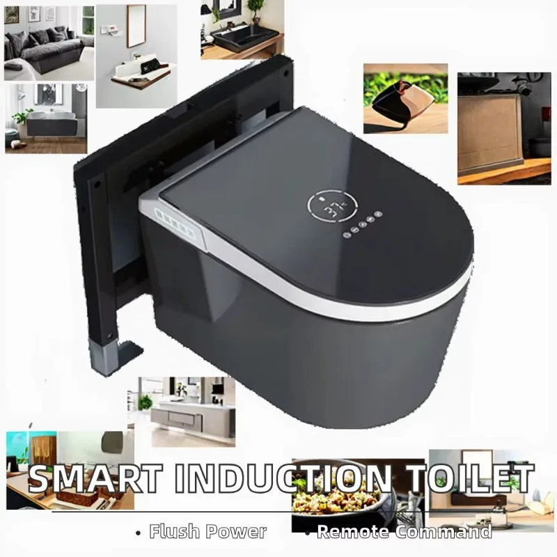 Smart Wall-Mounted Induction Toilet Concealed Hanging Integrated Bowl Intelligent Water Tank Elongated Shape Remote Control
