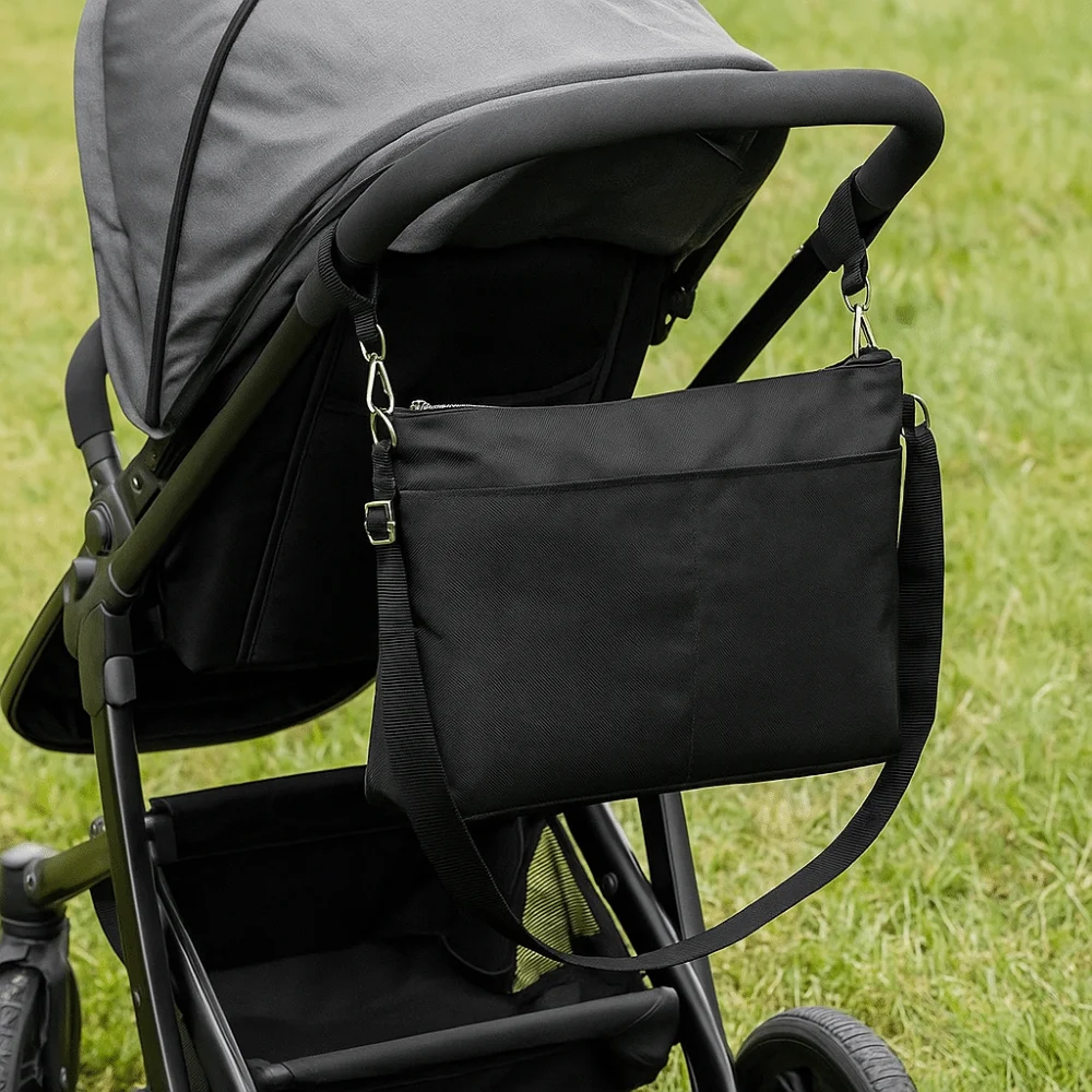 

Portable Baby Stroller Storage Bag Large-capacity Black Baby Pram Hanging Bag Multifunction Waterproof Mommy Shoulder Bag