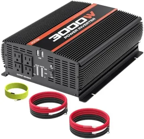 

3000W Power Inverter 4 AC Outlets DC 12V to 110V AC Car Inverter with 2 USB Port Black