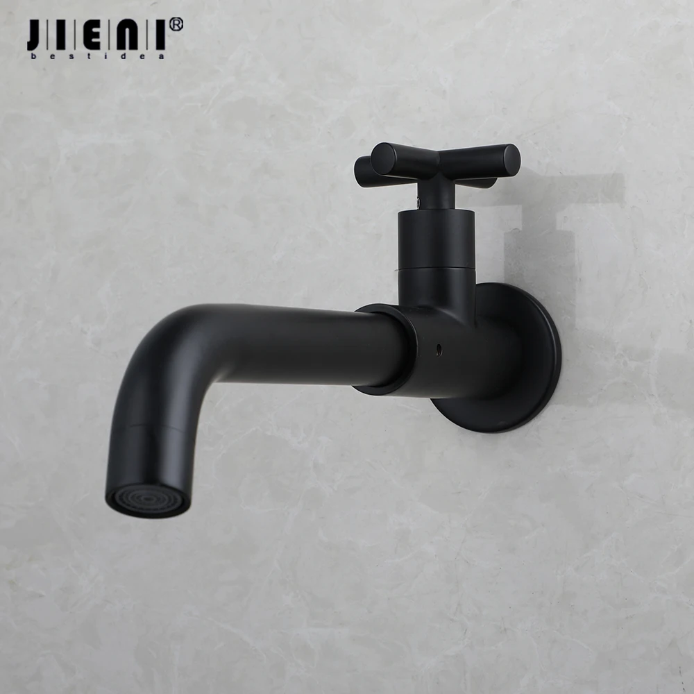 JIENI Matte Bathroom Basin Faucet Single Cross Handle Single Cold Stream Water Outlet Taps Wall Mounted Small And Exquisite