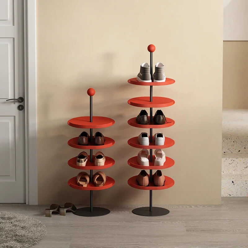 

Маленькая Многоуровневая стойка для обуви для дома в стиле знаменитостей для прихожей, креативный круглый дизайн для экономии места, красная стойка для обуви