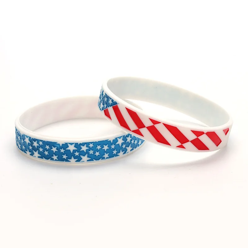 2pcs Engrave America Flag Bracelet Men Women USA Silicone Wristband Bangle Sport Rubber Band United States Patriotic Accessories