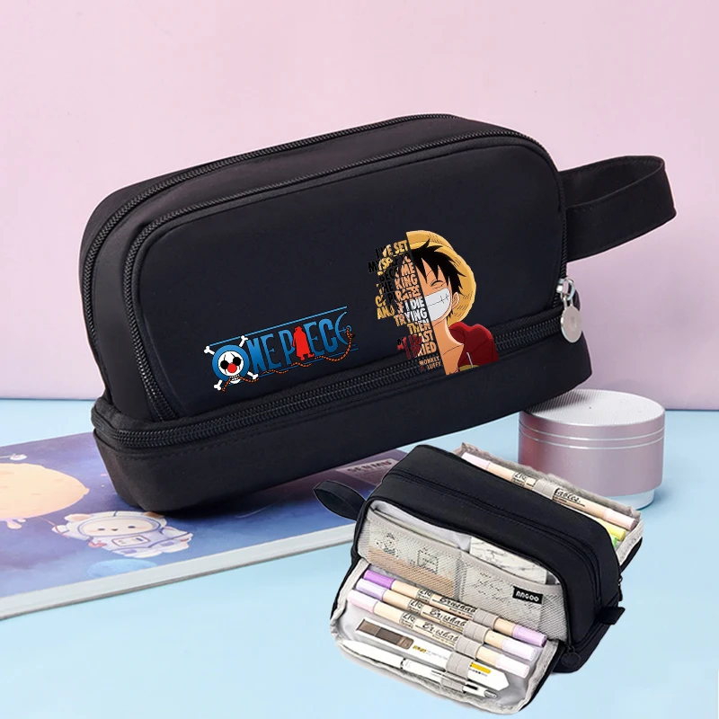 

One Piece Pencil Case Cartoon Anime Large Capacity Pen Bag Student Youth Multi Layer Stationery Bags Pen Pouch Birthday Gift Hot