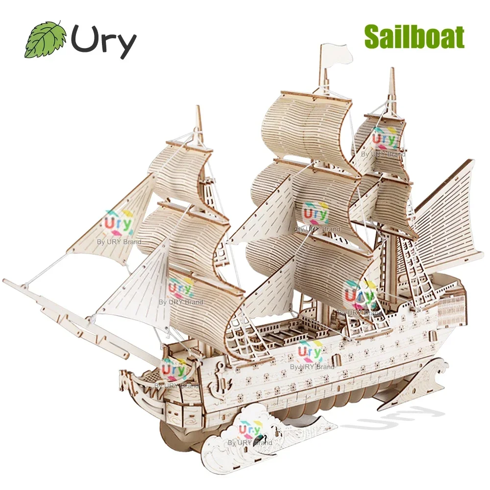 

URY DIY 3D деревянная головоломка Ретро Парусник Carrack Модель корабля Комплект игрушек Набор ручной работы Домашнее украшение рабочего стола Рождественский подарок для детей
