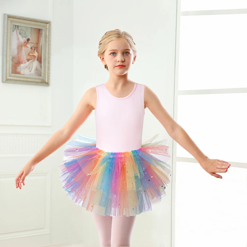 Mädchen Tank Top Ballett Trikot Kinder Glitzer Pailletten Design Tutu Tanzkleider für Tanzaufführung