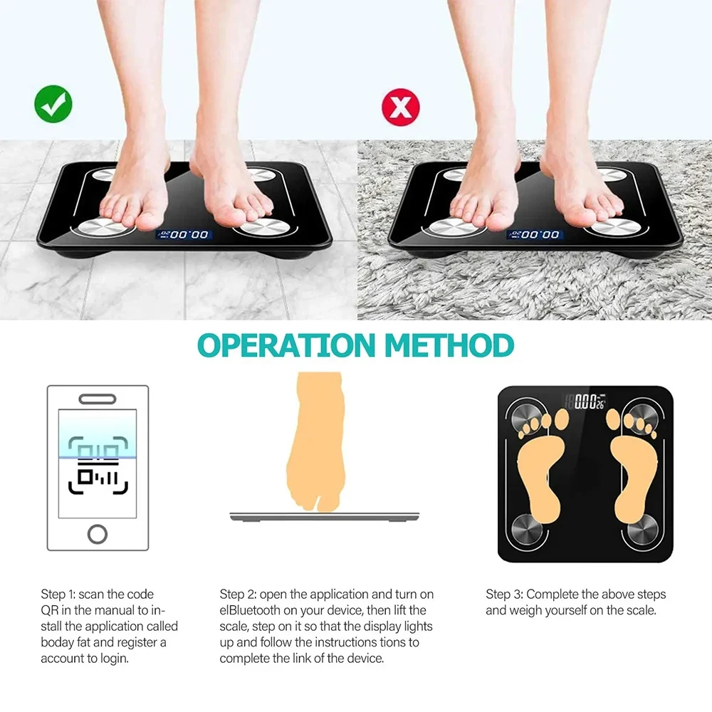 مقياس منزلي بلوتوث لدهون الجسم، تطبيق تحليل متنقل دقيق، محلل إلكتروني ذكي، مقياس وزن محمول للحمام