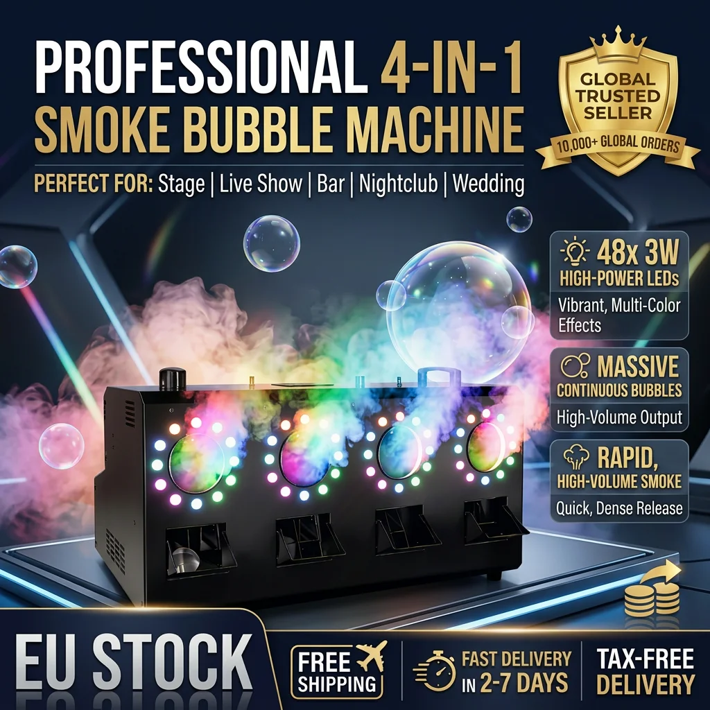 Machine à fumée et bulles 3-en-1 3000W avec éclairage LED RGBW 48x3W, contrôle DMX512 8 canaux, effet de scène pour mariage, DJ, fête, concert