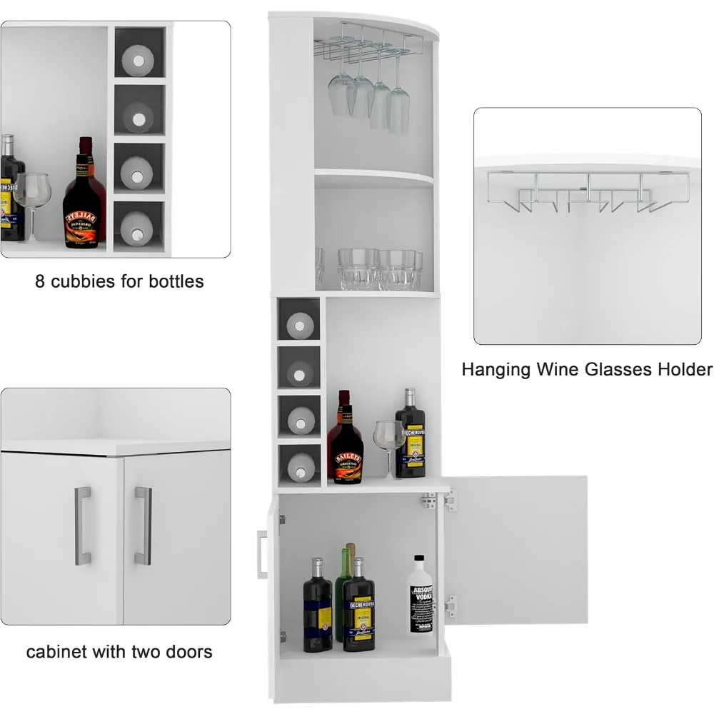 خزانة بار النبيذ على طراز المزرعة باللون الأبيض مع رفوف تخزين ومكعبات للزجاجات والمشروبات #4