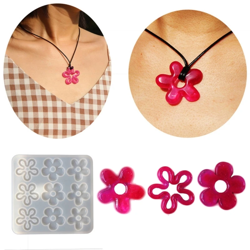 Handmade Flower Silicone Molds with Leathers Rope Epoxy Resin Mold DIY Necklace Keychain Pendant Mold DIY Jewelry Making Tool