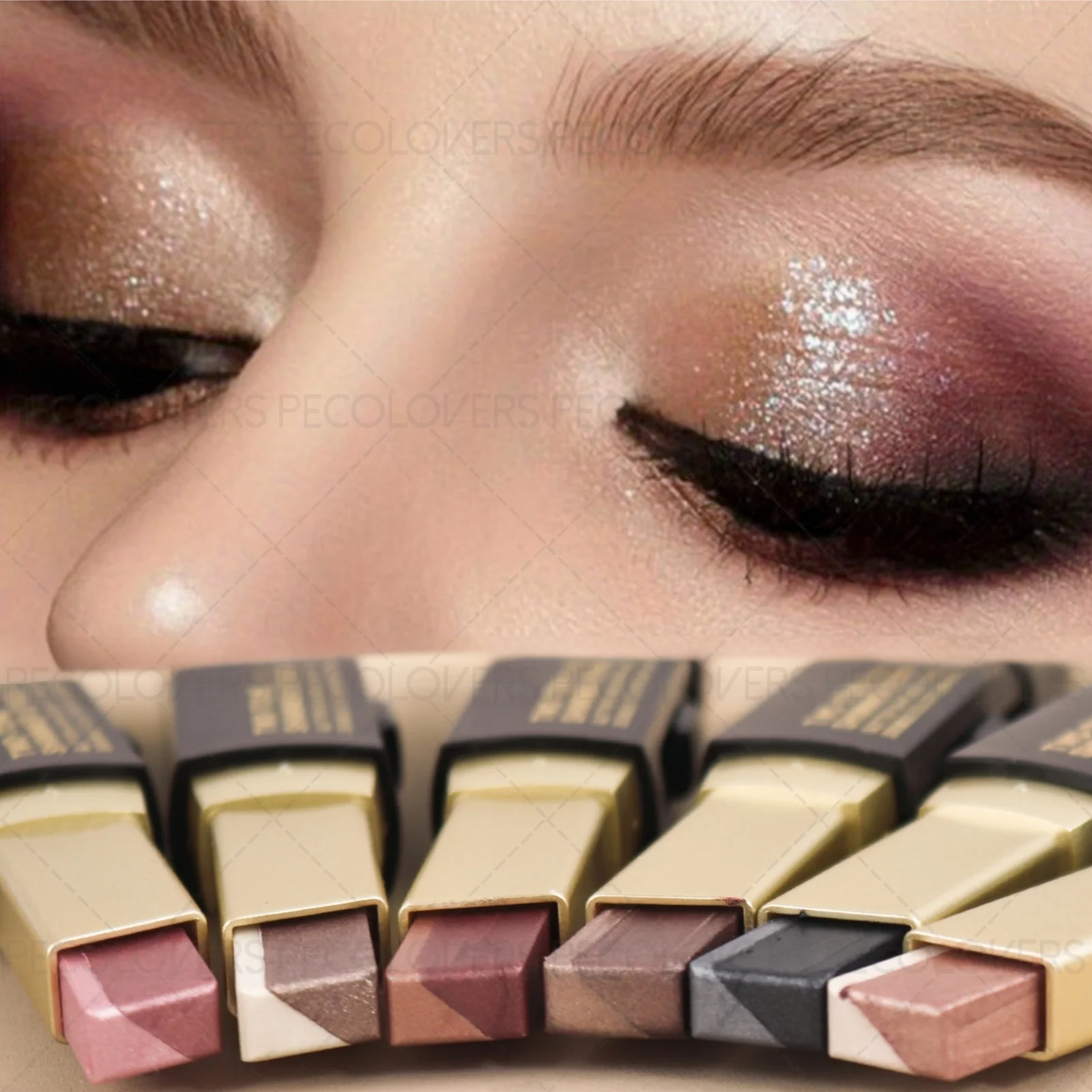 1pc PECOLOVERS Aurora Shimmer 2-Tone Gradient Glitter Eyeshadow Stick - Long-Lasting, Waterproof, Formaldehyde-Free