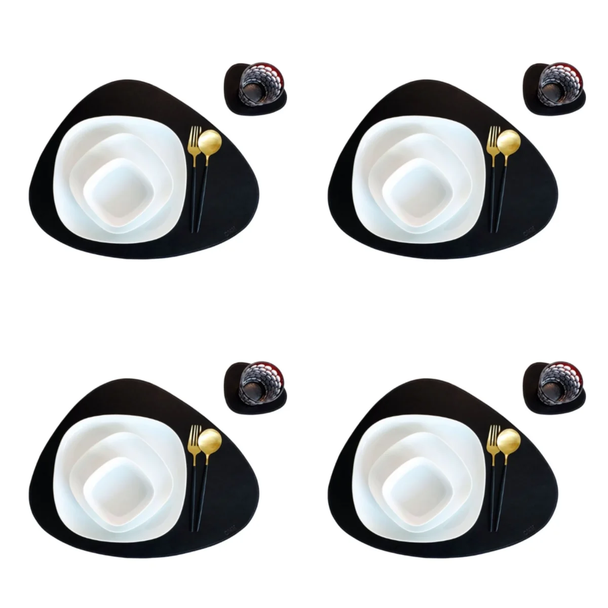 1/4/6 Sets schwarze Tischsets und Untersetzer, ovales Kunstleder, Geschenktisch, Tischsets, Pad, Küchenzubehör, Party, Heimdekoration