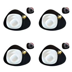1/4/6Sets Black Placemats and Coasters Oval Shaped Faux Leather Gift Table Place Mats Pad Kitchen Accessories Party Home Decor