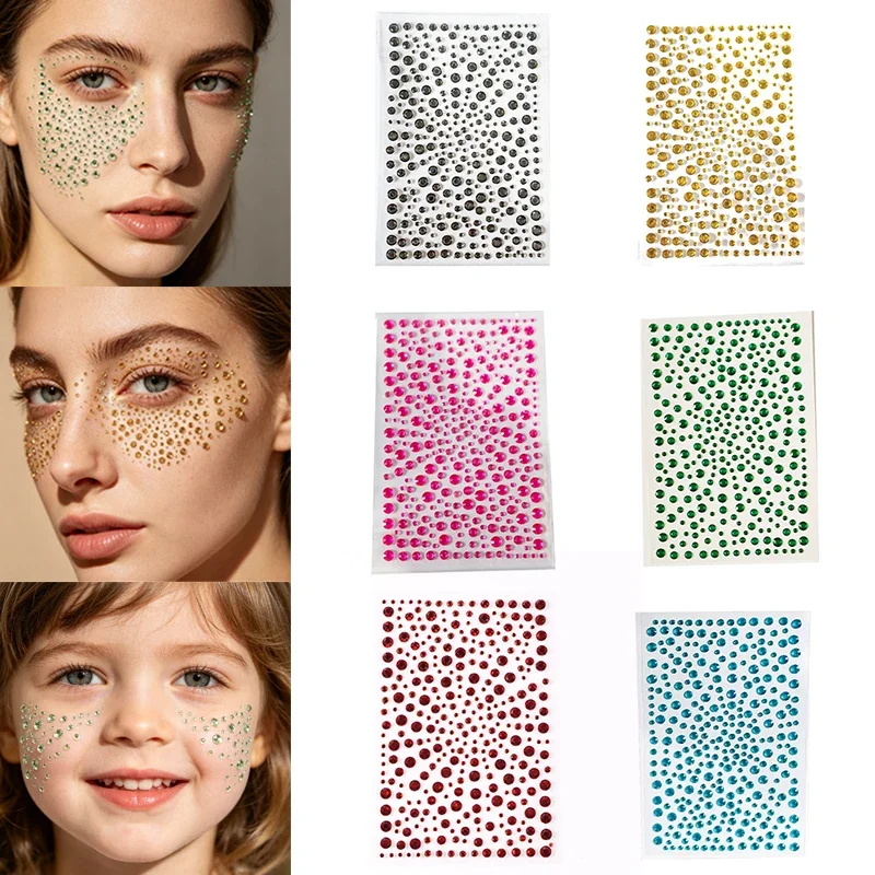 Nuevas pegatinas 3D de diamantes de imitación para la cara, joyería brillante para el rostro, accesorios para festivales, piedras para maquillaje, cristales.