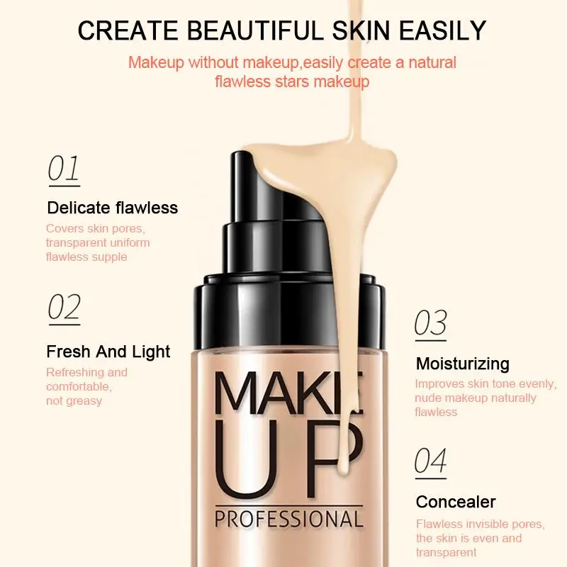 Face Base Liquid Foundation Makeup Long Lasting Waterproof Concealer  Whitening BB Cream Cosmetics