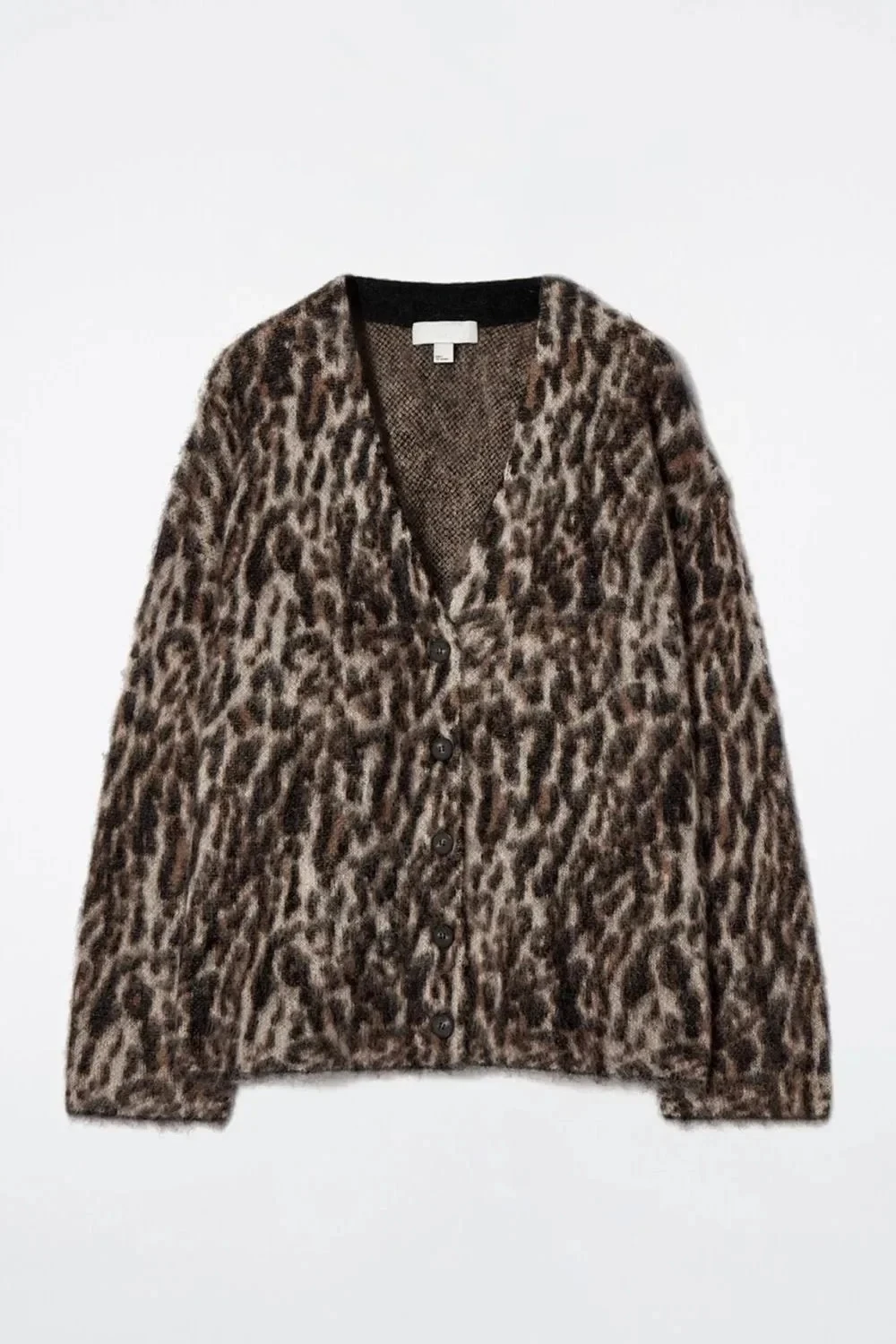 

Женский кардиган стандартной версии с v-образным вырезом и леопардовым принтом, коричневый, зима 2024, новый продукт