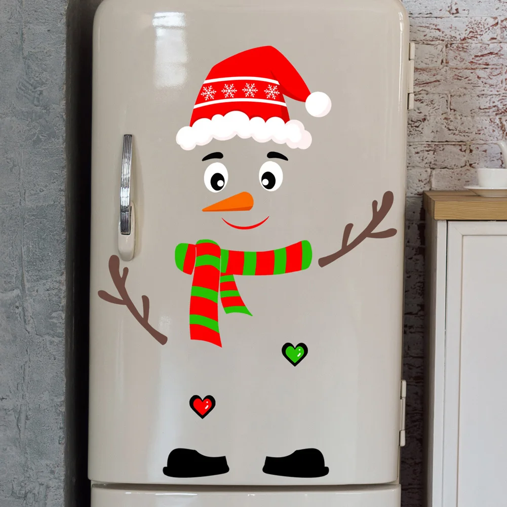 Cartoon Christmas Snowman Wall Sticker Kitchen Refrigerator Cupboard Decor Mural Home Decoration Window DIY Self Adhesive Decals