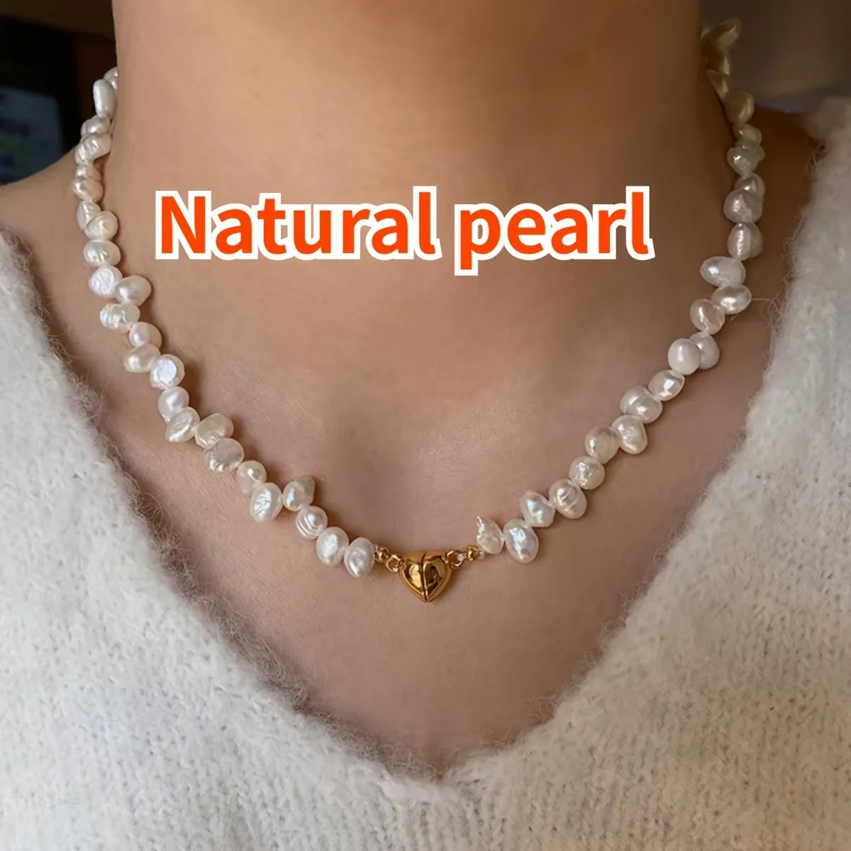 

HENGSHENG 5-6mm Baroque Flower Pearl Necklaces Natural Freshwater Pearl Heart Buckle 40cm Length Choker Necklaces Jewelry Gift