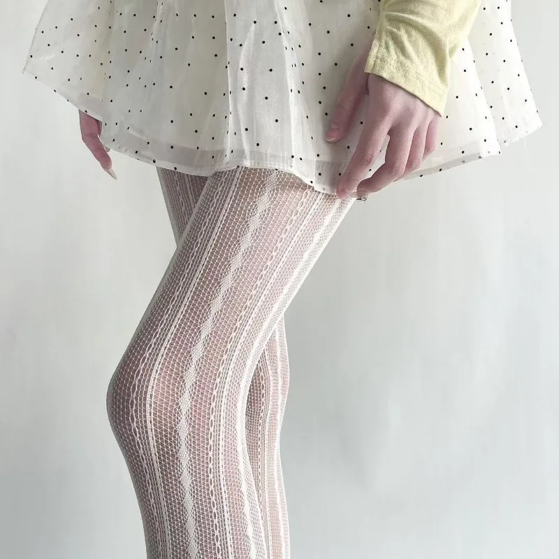 5-farbige gestreifte Blümchen-Fischnetzstrumpfhose für Damen, sexy rotbraune Strumpfhose, Gothic-elastische, ausgehöhlte Netz-Leggings, Hose für Damen