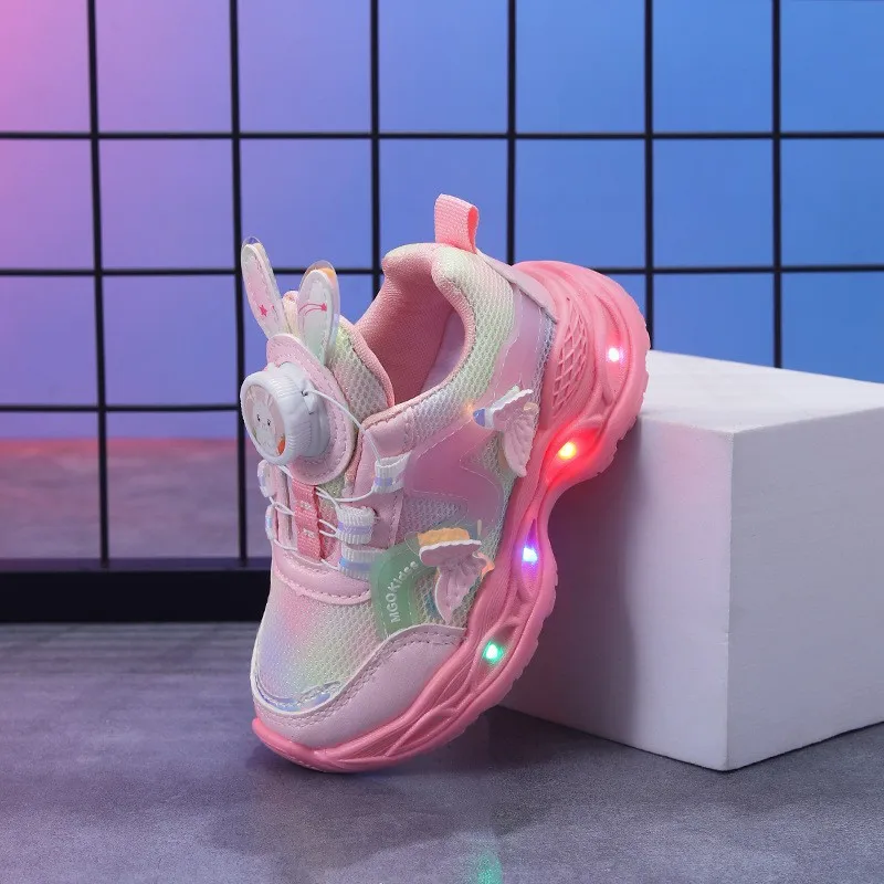 Kids'Casual Shoes PU Leather Led Light Butterfly Fashion Spring Shoes For Girls Anti-slip Breathable Pink Purple Size 21-30