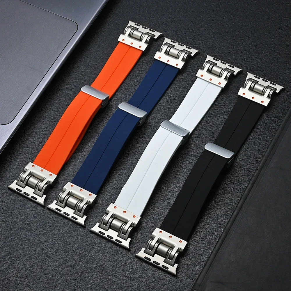 Спортивный силиконовый браслет для Apple Watch Ultra2 49 мм 10 46 мм, мягкий ремешок с магнитной пряжкой для iWatch Series 9 8 7 6 5 45 мм 44 мм