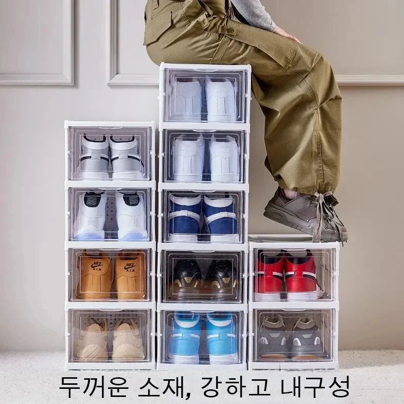 6/3/1 Layers Foldable Shoes Box Transparent Sneaker Shoe Storage Box Stackable Dustproof Cabinet Shoe Organizers Rack Shelf