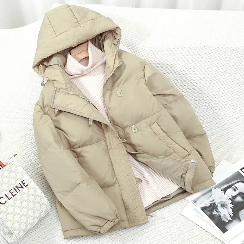 2022 New Simple Women Hooded Down Jacket White Duck Down Autumn Winter Warm Casual Coats Women Portable Outwear