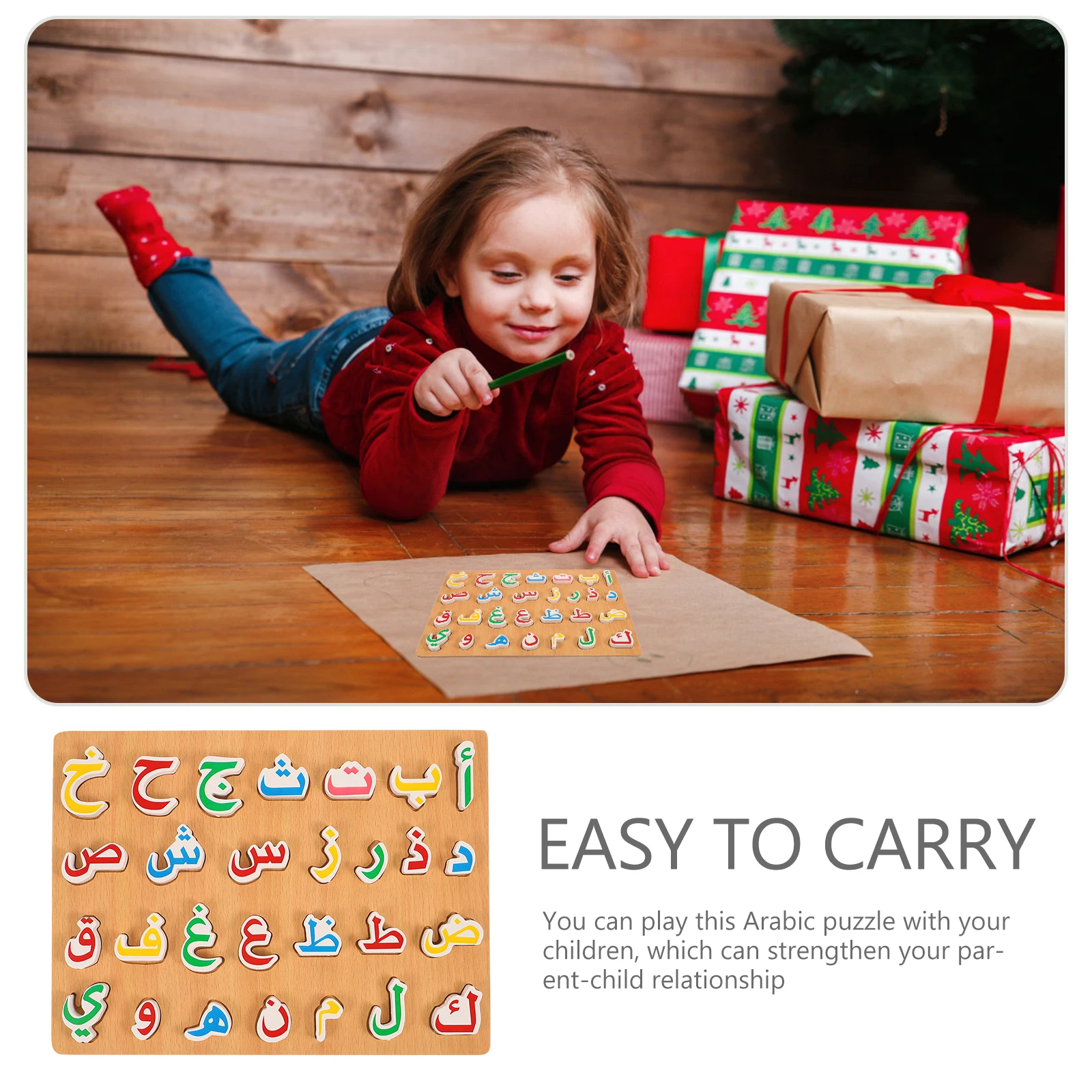 1 ensemble de jeu d'apprentissage en bois de l'alphabet arabe, développement de la Coordination œil-main, jeu éducatif assorti