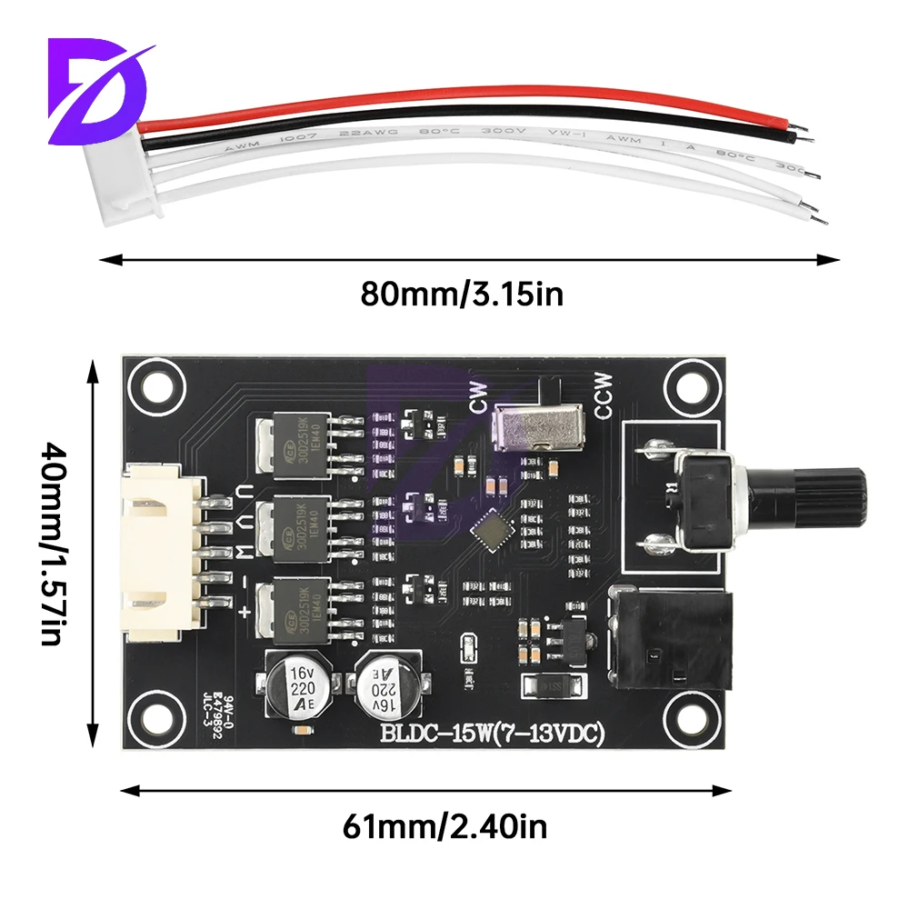 3 Phase BLDC Motor Speed Controller with Adjustable Switch, 7-13V DC Input, Compact Design for Hard Drive & Industrial Use