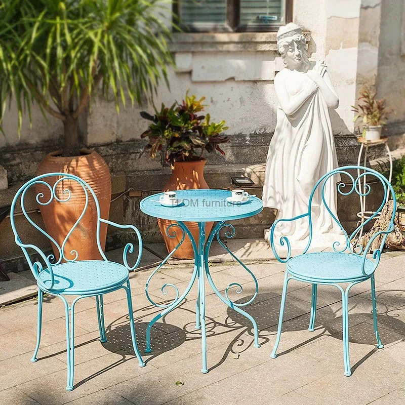 Ensembles de meubles de jardin en fer rétro européen, table et chaises de balcon de cour extérieure, table à manger et chaises de café, Z