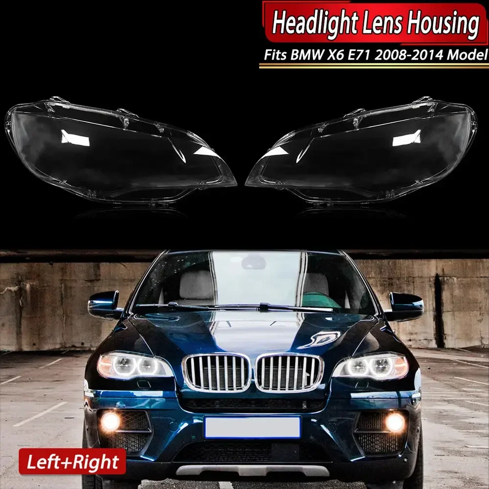 Pair Car Front Headlight Lens For 2008-14 BMW E71 X6 Headlamp Covers 63117288996