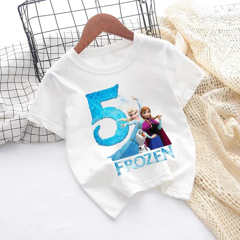 

Summer Disney Princess Kid T-Shirts Birthday Number Customized Name Tees Children Cartoons Casual Tops Girls Clothes Snow White