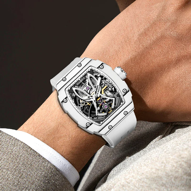 Haofa NTPT Automatic Mens Watch Rabbit Dial Sapphire Mechanical Luminous Watches Luxury Carbon Fiber Bezel Business Casual 1985