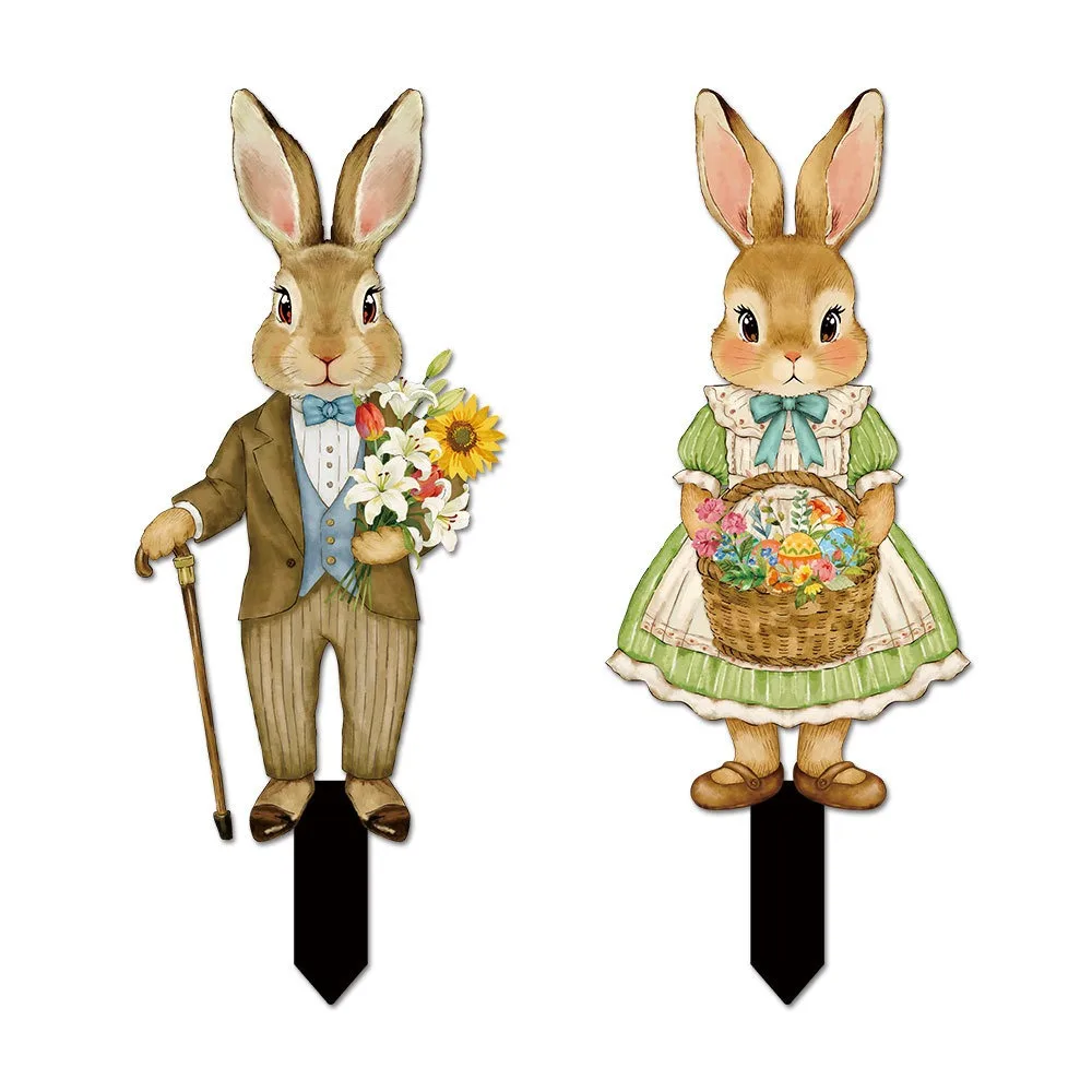 1 Set Cartoon Rabbit Easter Bunny Garden Decoration PVC Multicolor Rabbit Lawn Ornament Ornament Garden Stake Easter Supplies