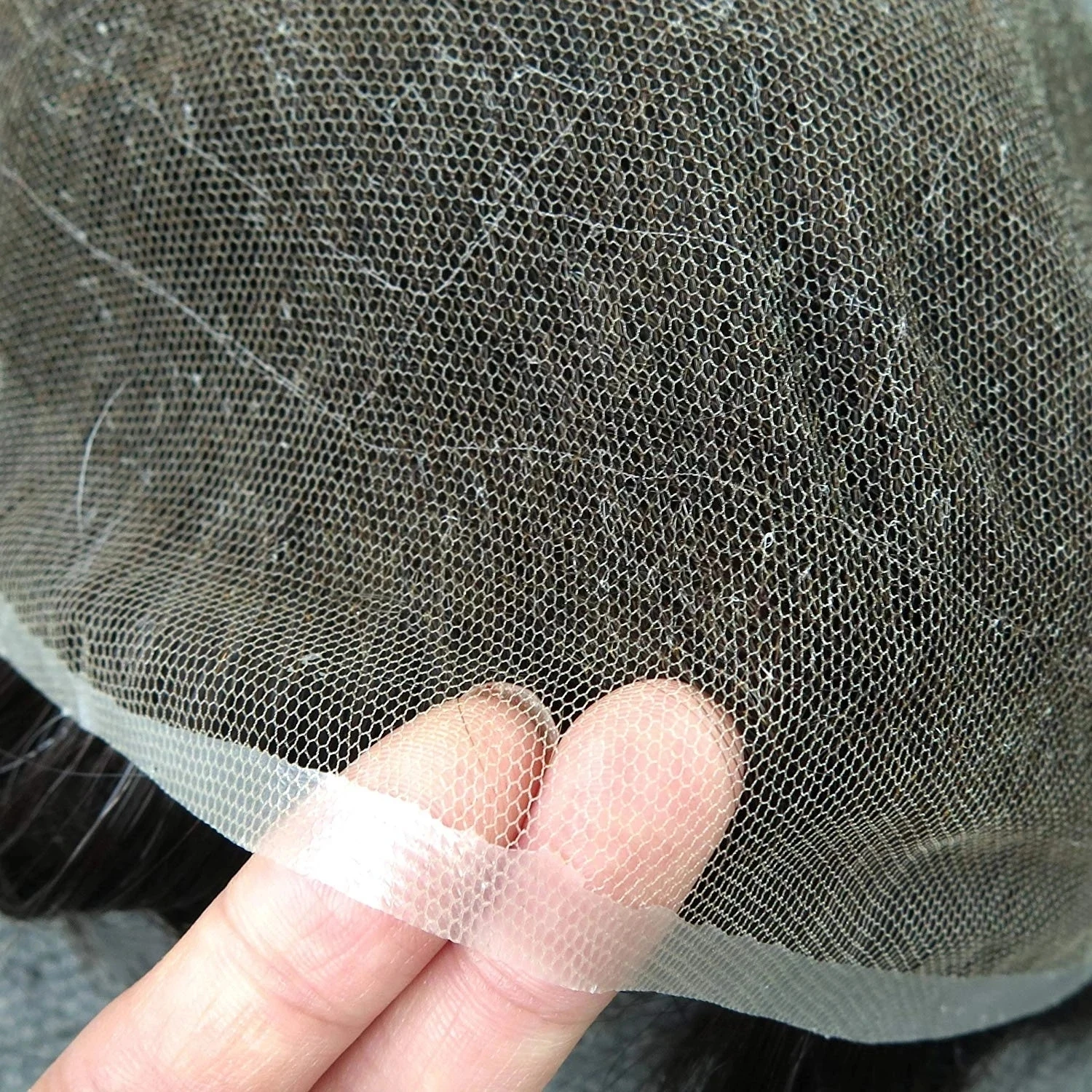 1BT60R Toupet für Männer, Vollständige Schweizer Spitzenbasis, Männliches Haarprothesesystem, Grau-Schwarz, Natürliches Echthaar, Herrenperücke, Haarprothese für Männer – Detail 4