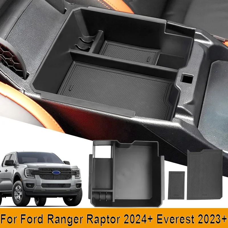 

For Ford Ranger Raptor 2024+ Everest 2023+ Center Console Armrest Box Storage Tray Organizer Holder Container Car Accessories