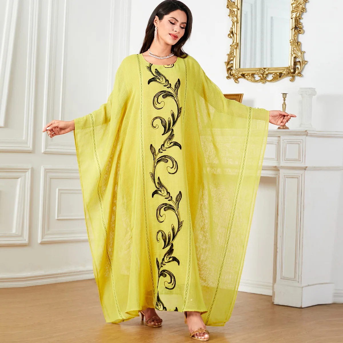 

Eid Muslim Party Dress for Women Ramadan Abaya Bat Sleeve Long Dress Morocco Kaftan Vestidos Largos Dubai Robe Jalabiya 2024