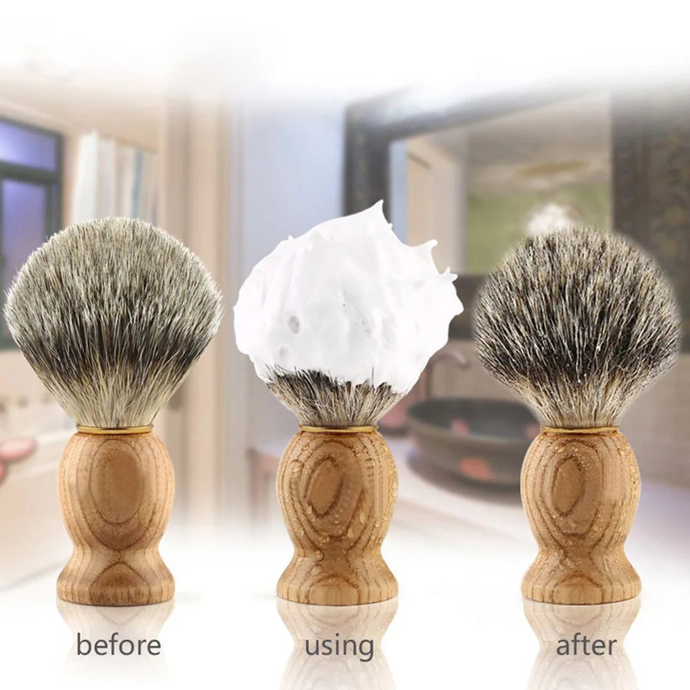 4pcs Pure Badger Shaving Brush Set,Wood 100% Stainless Steel Stand,2 Layers Shave Bowl,Goat Milk Soap for Men Wet Shave Kit 22mm