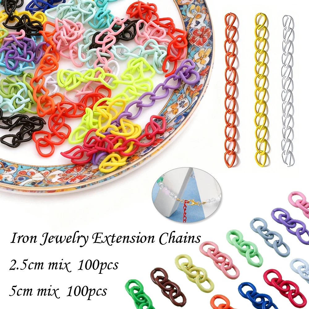 

100pcs 25/50mm Bulk Extension Chain Bulk Ending End Connectors Necklace Extended Chains For DIY Keychain Jewelry Making Findings
