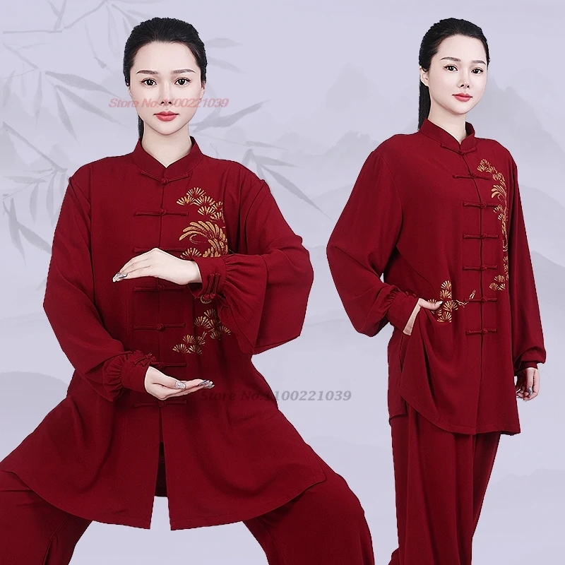 2026 chinese kung fu tai chi martial arts wushu uniform phoenix print tops+pants set wing chun training exercise performance