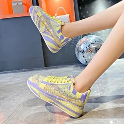 New 2024 Autumn Women Street Style Platform Shoes Rhinestones Thick-soled Shoes Shining Crystal Sneakers Trend Casual Sneakers