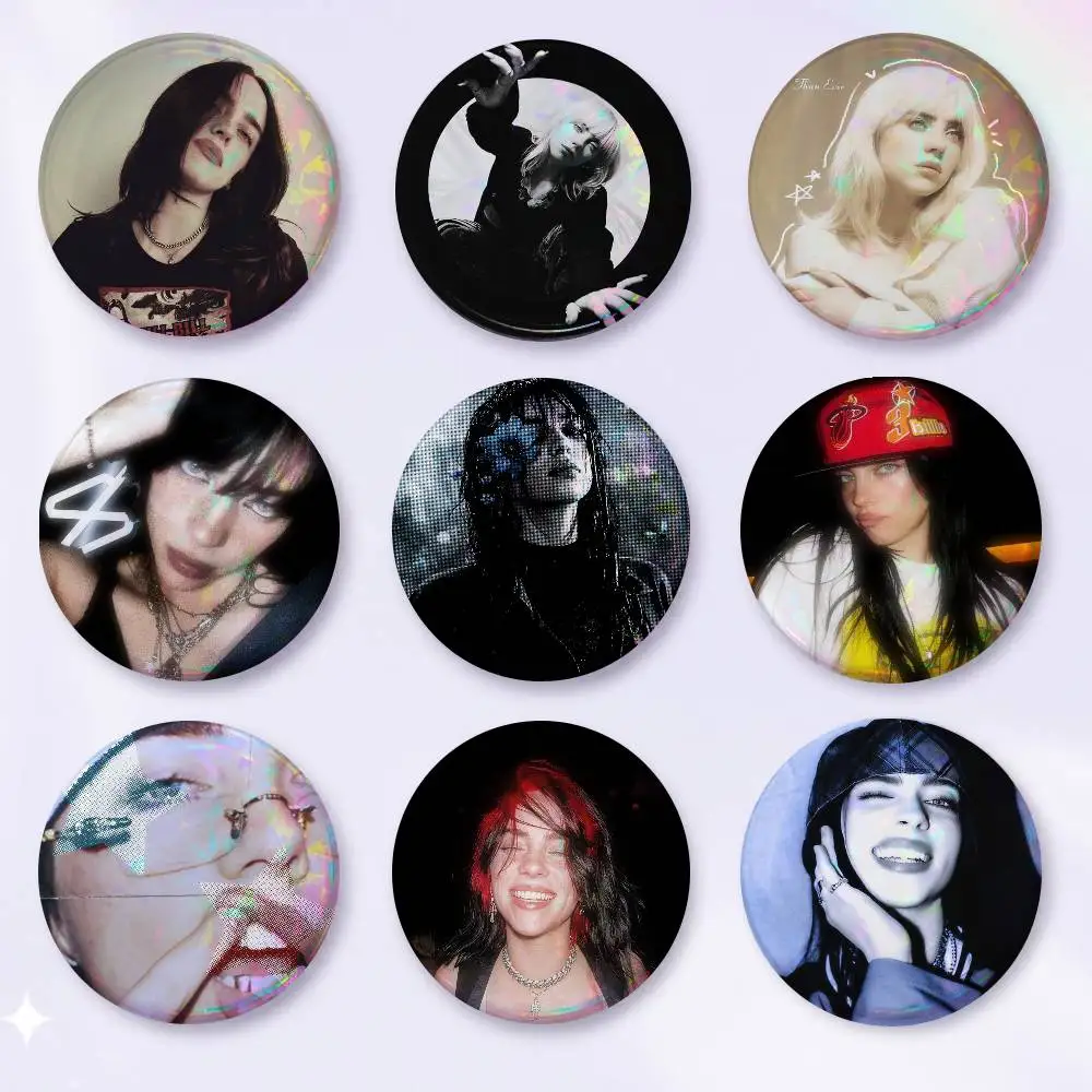 A-B-Billie Hot E-Eilish Snap-in Pins Cartoon Character Round Creative Brooches For Backpack Accessories Jewelry Gifts