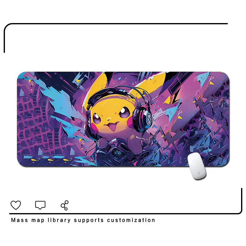 Alas Mouse Pikachu Kulit Keren Alas Meja Anime Pokémon Kulit Anti-selip Alas Keyboard Tahan Air Aksesori Komputer PC Gamer