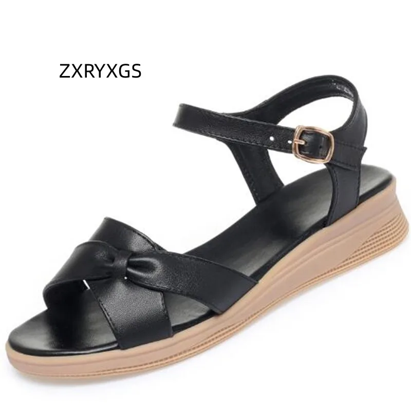 

ZXRYXGS Summer Open Toe Mom Sandals Flat Soft Sole Wear Comfortable Sandals 2023 New Summer Women Sandals Casual Tide Large Size