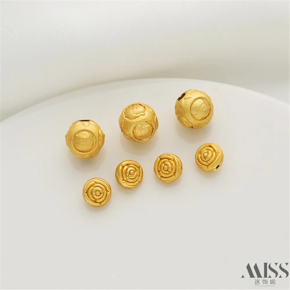 Mute Gold Color Bag Gold Buddha Head Round Bead Double-sided Rose Loose Bead DIY Handmade Bracelet Necklace Jewelry Accessories