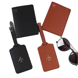 Fashion PU Leather Passport Cover Hot Stamping Simple Plane Pattern Passport Holder Travel Wallet Credit Card Protector Cover